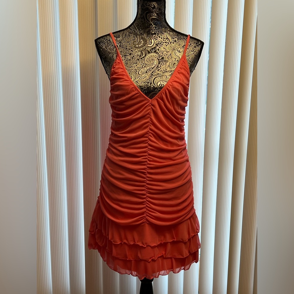 Dark Salmon (pink-orange) mini formal dress; size Large